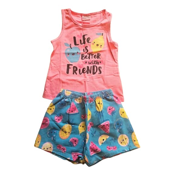 Conjunto Menina Infantil BluSA + Short Verão Regata Com Estampa Tamanho 2