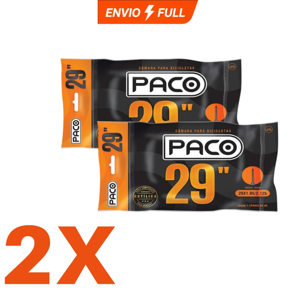 Par 2 Câmara de Ar Paco MTB Aro 29 -  29x1.95/2.125 Válvula Presta Paco