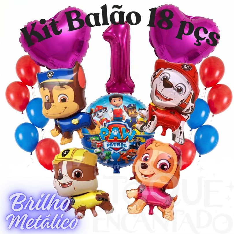Kit 17 Balão Patrulha Canina Menina Skye Chase Festa