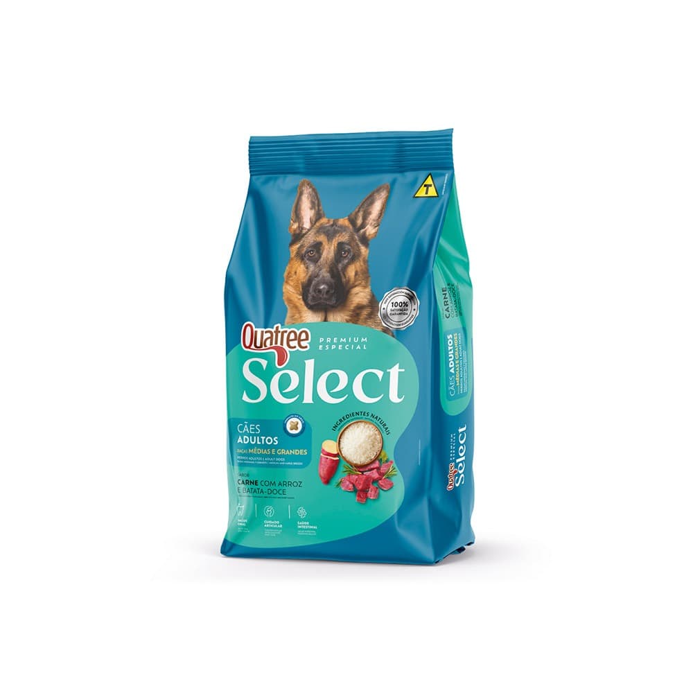 Quatree Select Cães Adultos Raças Médias e Grandes Carne e Batata Doce 15Kg