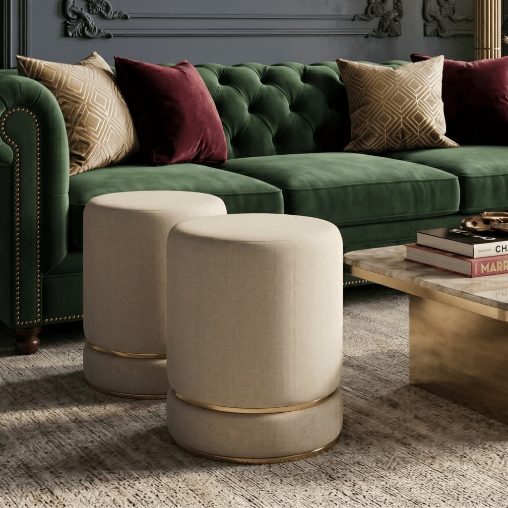 Kit 2 Puff Redondo Luxo Decoração Moderno Multiuso Confortável Estofado