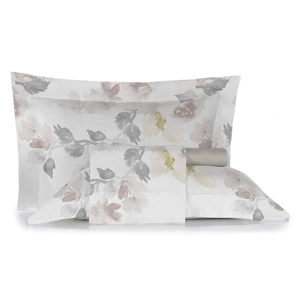 Jogo de cama 4 pçs Casal 180 fios Percal 100%algd Floral bege Estamparia Tresor