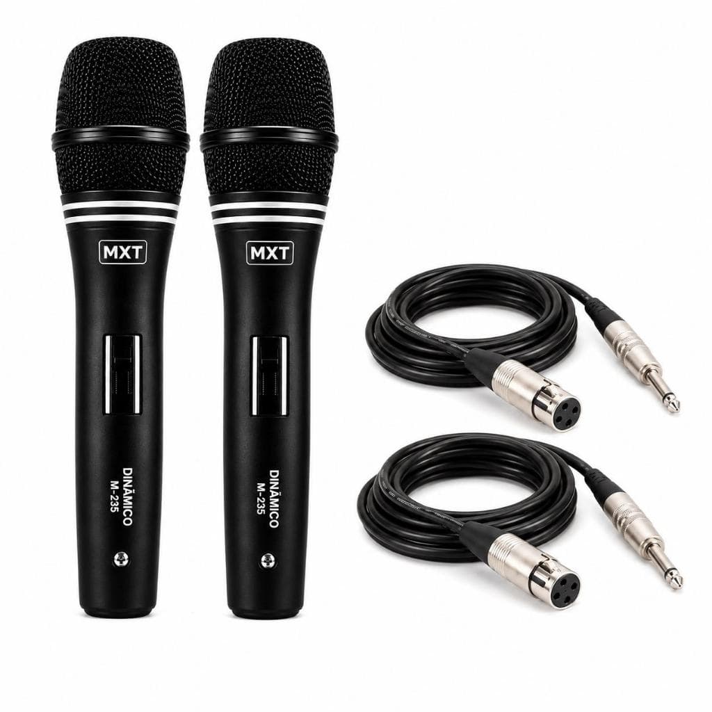 Kit 2 Microfones Profissionais Dinâmicos Com Fio P10 3m Original MXT