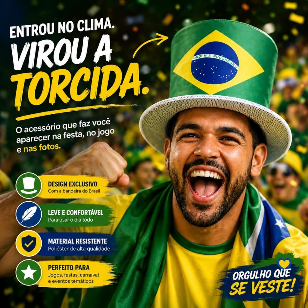 Cartola Chapéu Brasil Copa do Mundo Bandeira Hexa  Torça com Estilo e Diversão