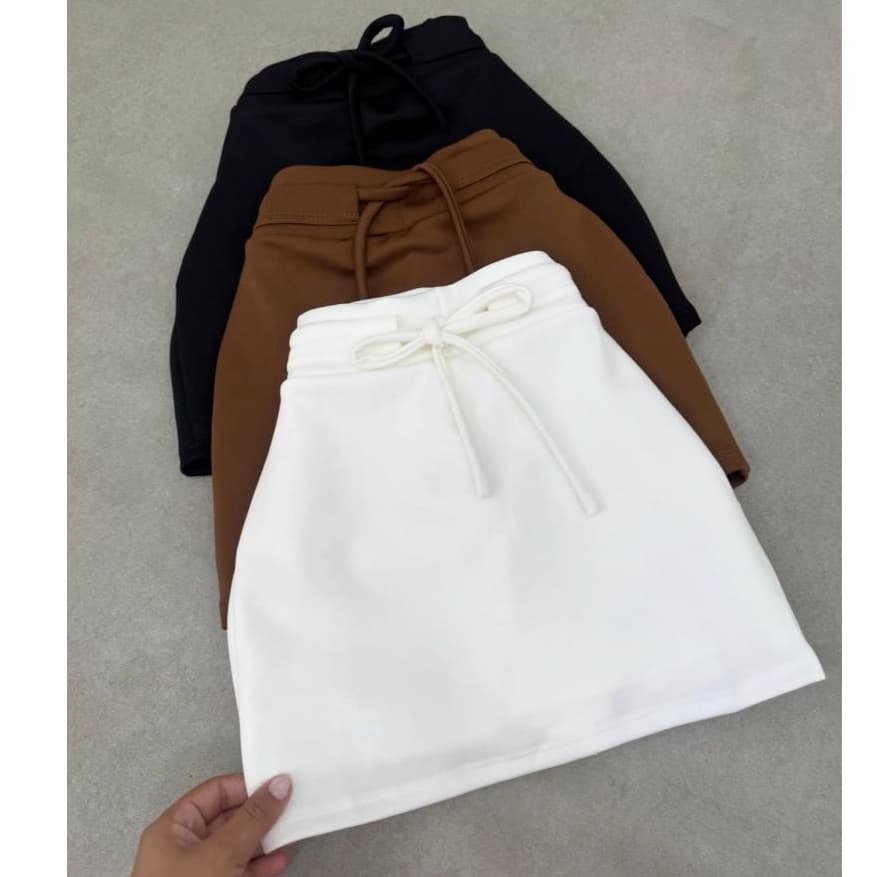 Short Saia Feminino Neoprene Premium Não Marca Cós Alto Cordinha Tendência Verão 2026