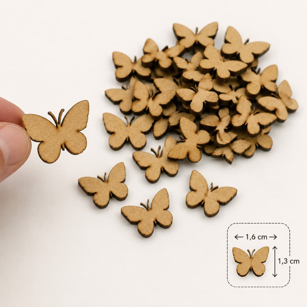Kit Aplique Borboleta 100/200/300 Unidades MDF Cru Premium 1,6x1,3cm Artesanato Scrapbook Decoração Festa