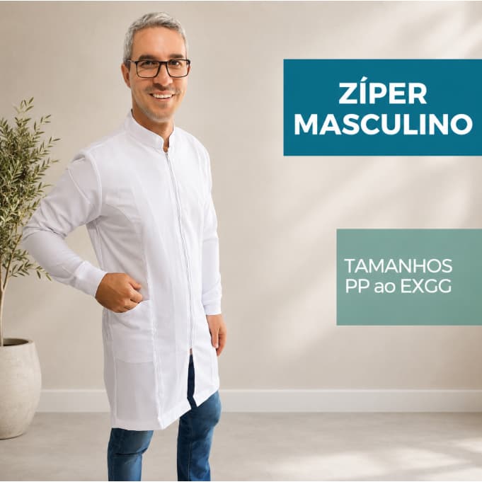 Jaleco Masculino Gola Padre Zíper Manga Longa Punho em Malha