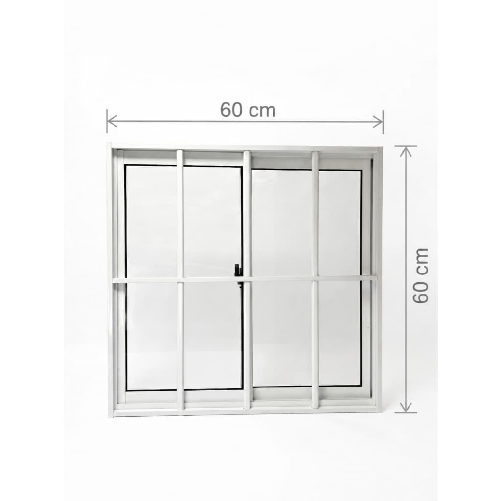 Janela de Correr 2 Folhas Móveis com Grade 60x60 Aluminio Branco Vidro Liso