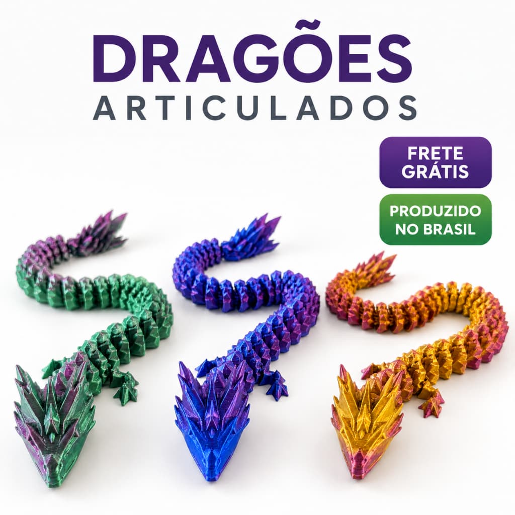 Dragão Articulado Flexível 3D 42cm – Diversas Cores Premium | Colecionável Exclusivo Brinquedo Decoração