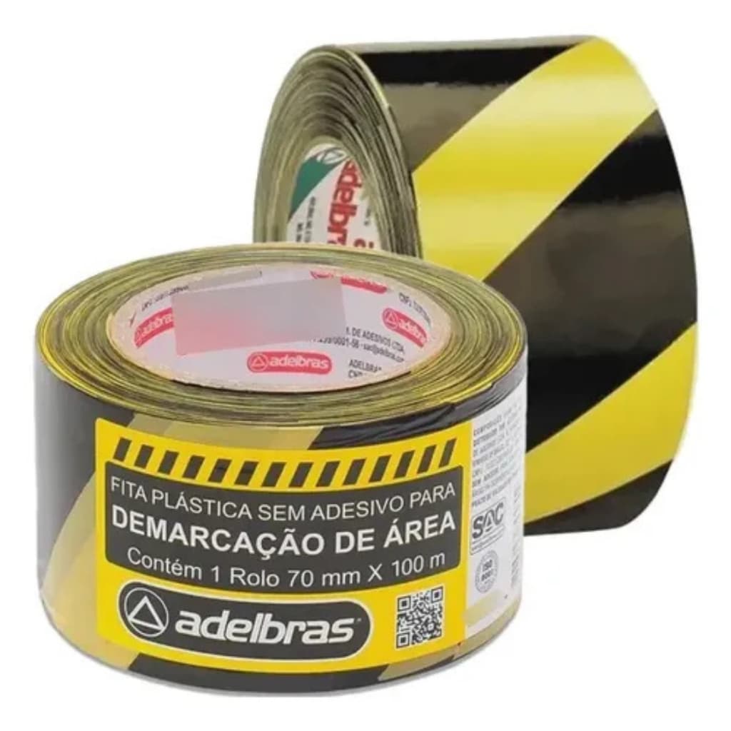 Fita Zebrada Demarcação Adelbras Preta e Amarela 70mm x 100m