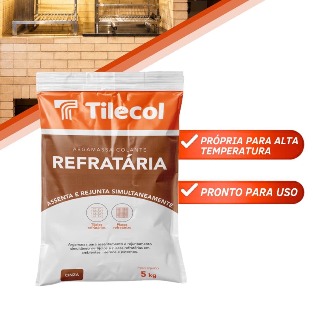 Argamassa Colante Refratária 5kg Tilecol para Placa Tijolo Churrasqueira Forte  Alta Temperatura