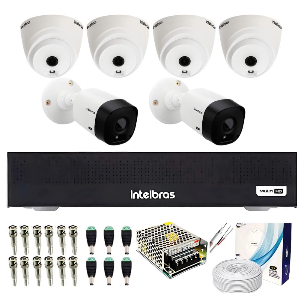 Kit 6 Câmeras intelbras HD 720p VHL1120 DVR intelbras Dvr 8 Canais MHDX 1208-C DA H.265+ IA