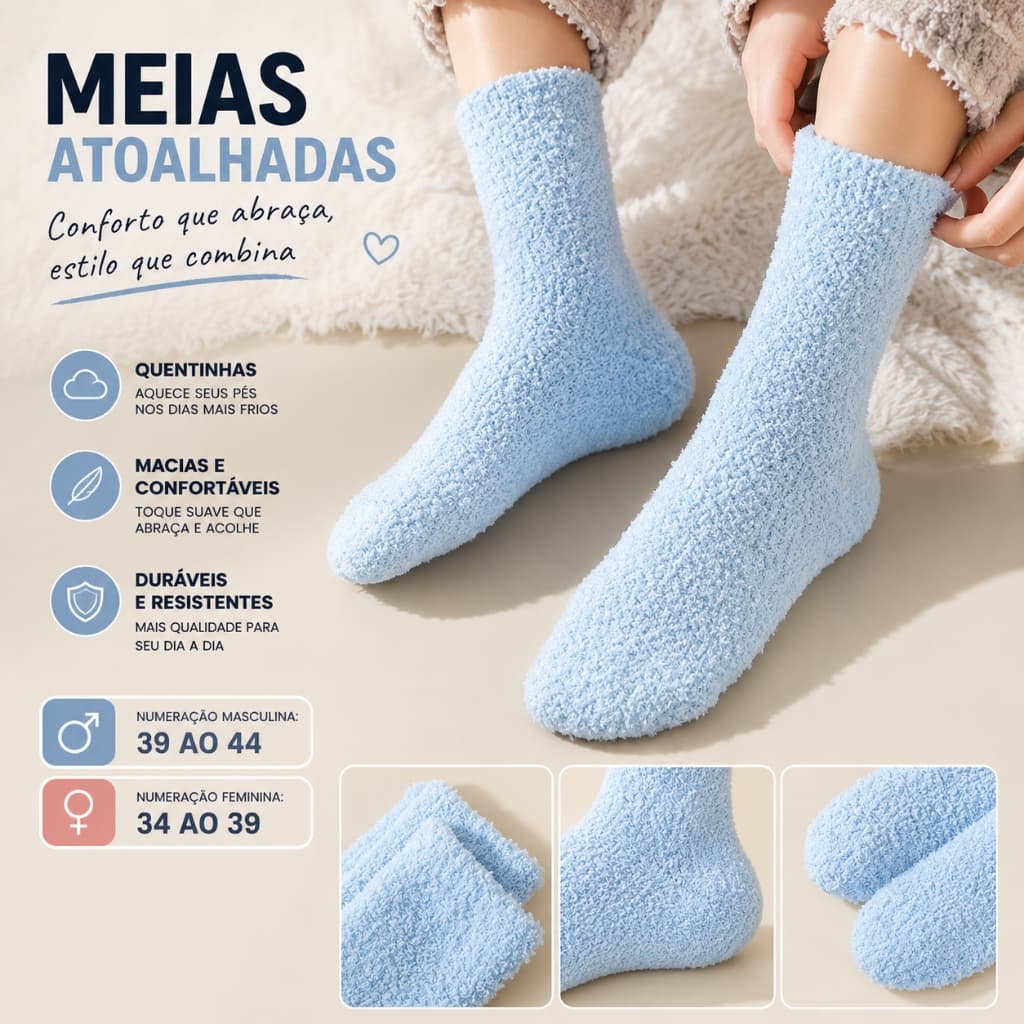 kit Meia masculina e feminina atoalhada cano médio e cano longo quentinha inverno
