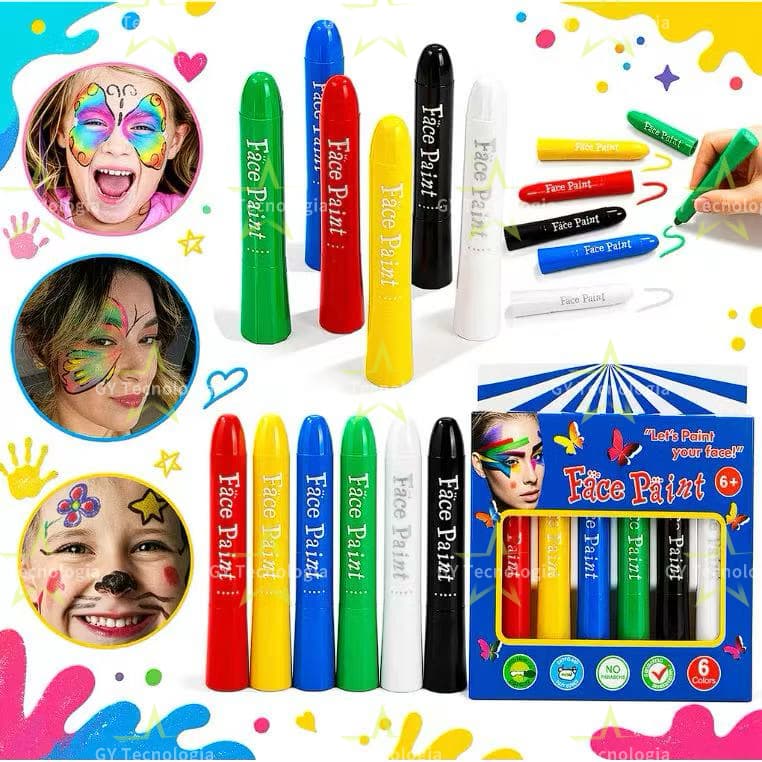 Kit Pintura Facial Infantil 6 Cores Lavável para Rosto Festa Copa