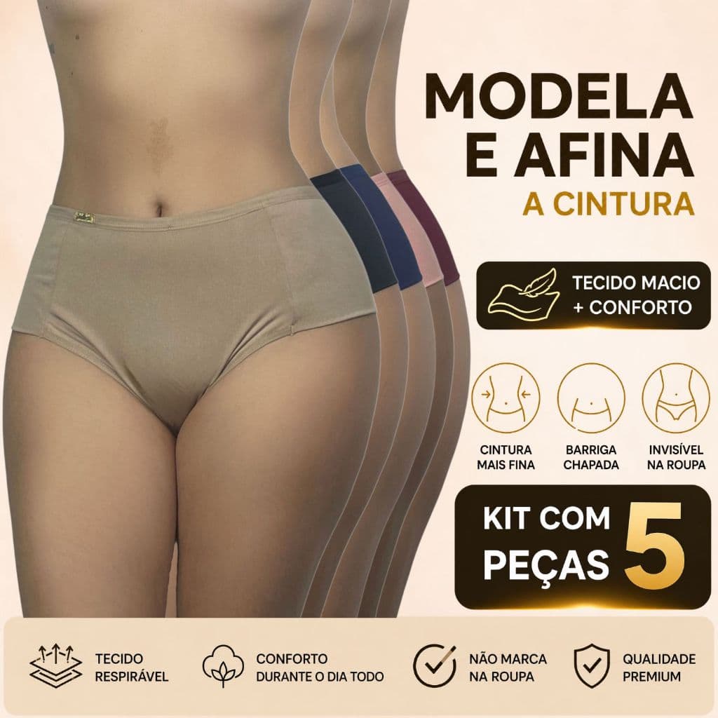 Kit 5 Calcinhas Conforto Gestante Cintura Alta Cós Segura Barriga