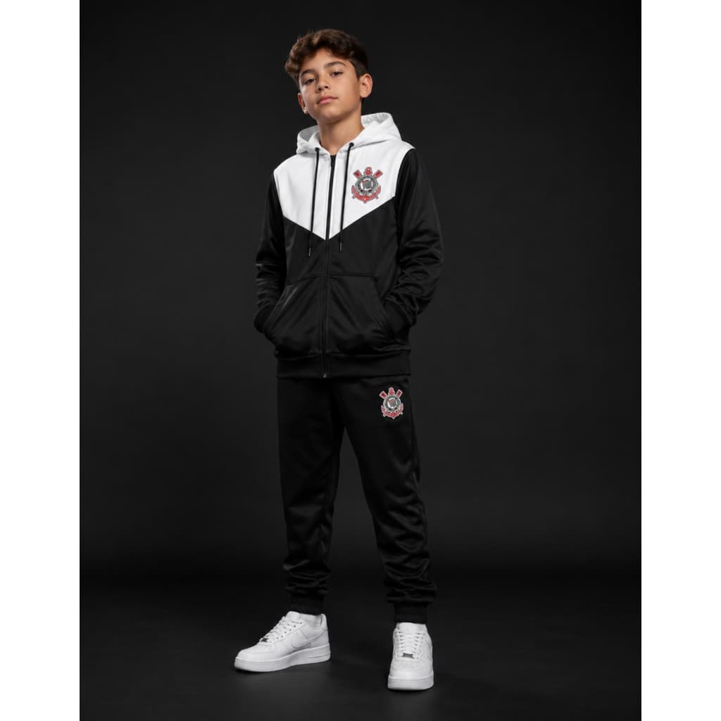 Agasalho Infantil Corinthians Blusa com Calça Juvenil Chimpa Flanelado 04 ao 16