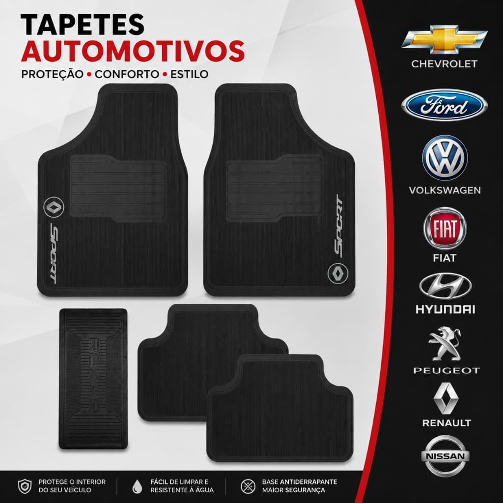 Tapete de Carro Personalizado 5pçs - Tapete Automotivo, Carpete de Carro