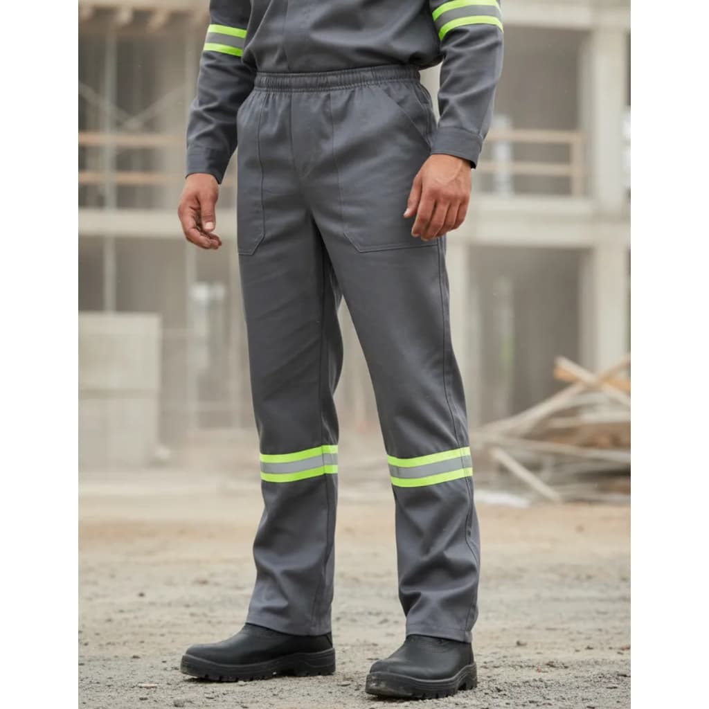 Calça com Faixa Refletiva Brim Grosso Reforçada Uniforme para Trabalho Obras Rodovias 100% Algodão