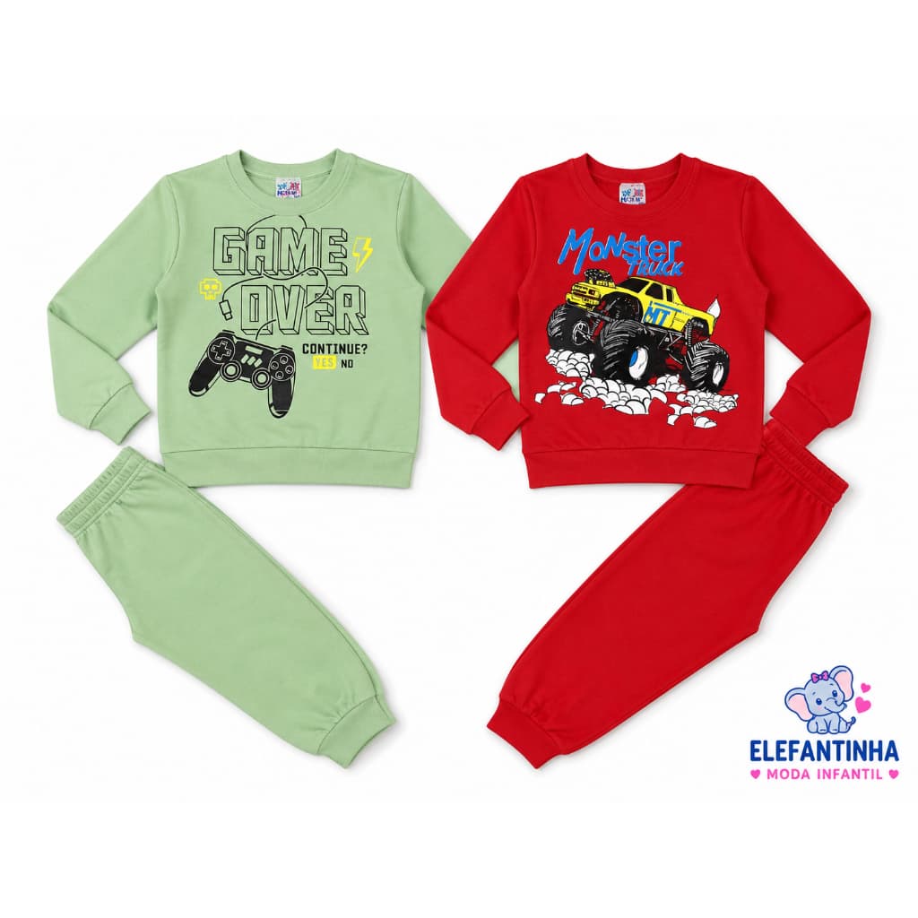 Kit 2 ou 4 peças Conjunto de Moletom Infantil Menino Tamanho 4,6,8