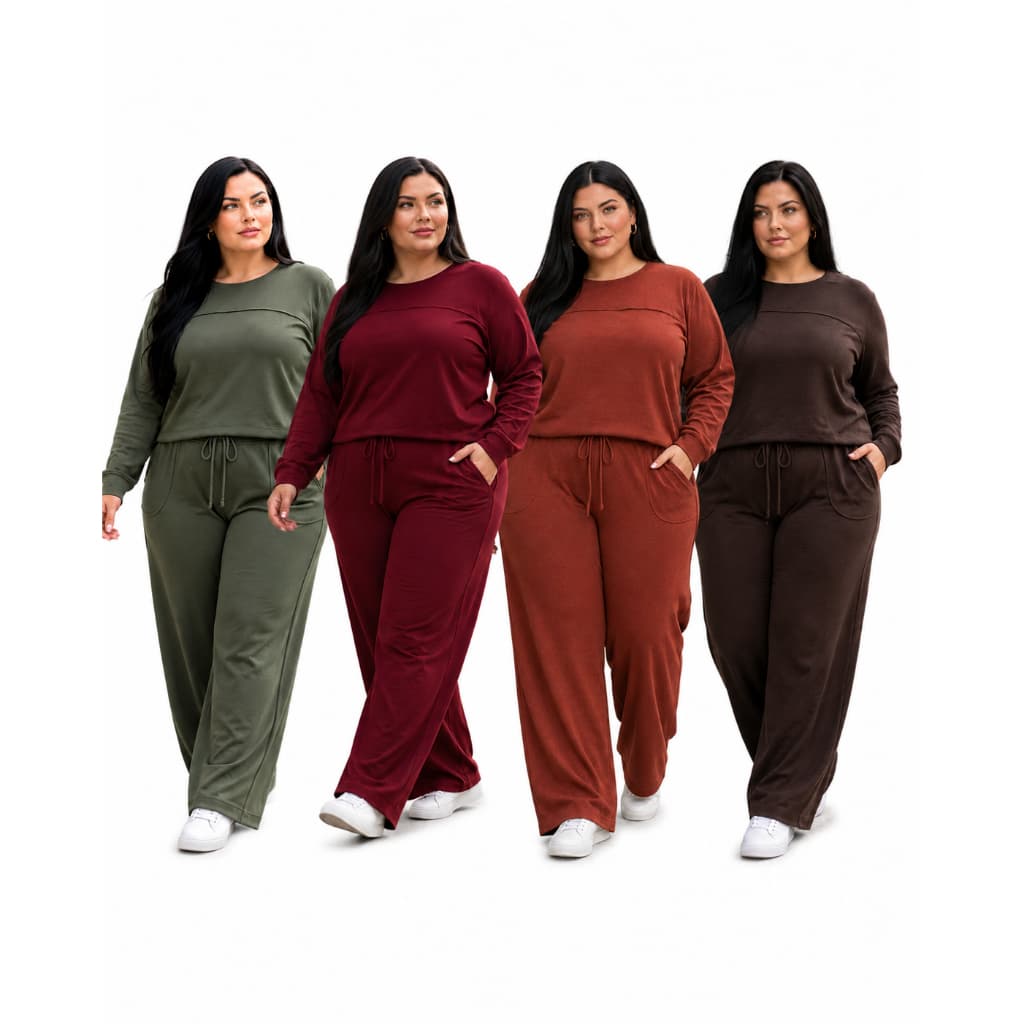Conjunto Plus Size Feminino Lanzinha XG Verde Marsala Terracota Marrom Inverno Confortável Elegante