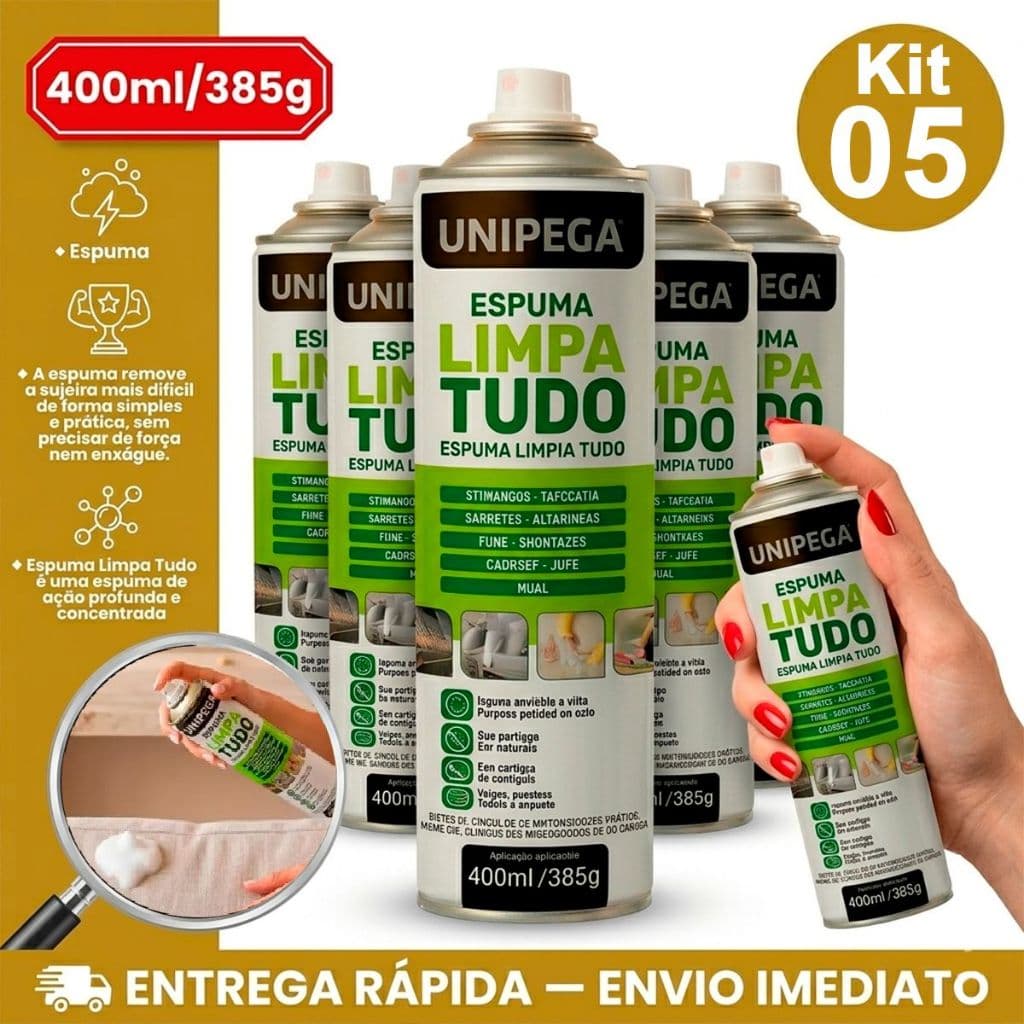Kit Jogo 5 Espumas Limpa Tudo Estofados Carpetes Tênis Camurça Piso Parede 400ml