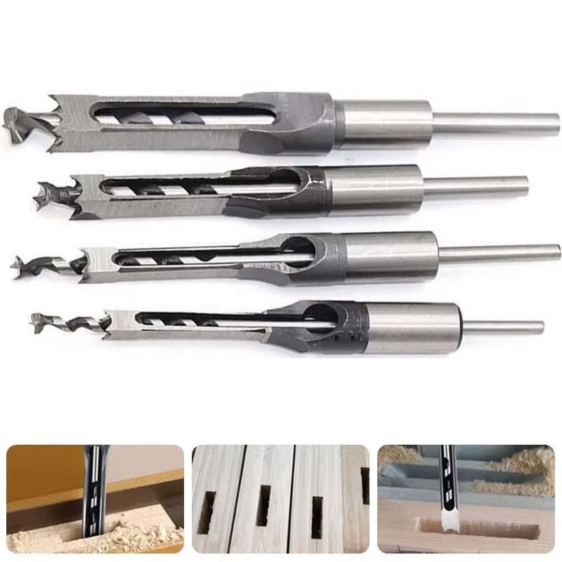 Kit Jogo 4 Peças Brocas Furo Quadrado ferramentas de trabalhar madeira para abrir furos