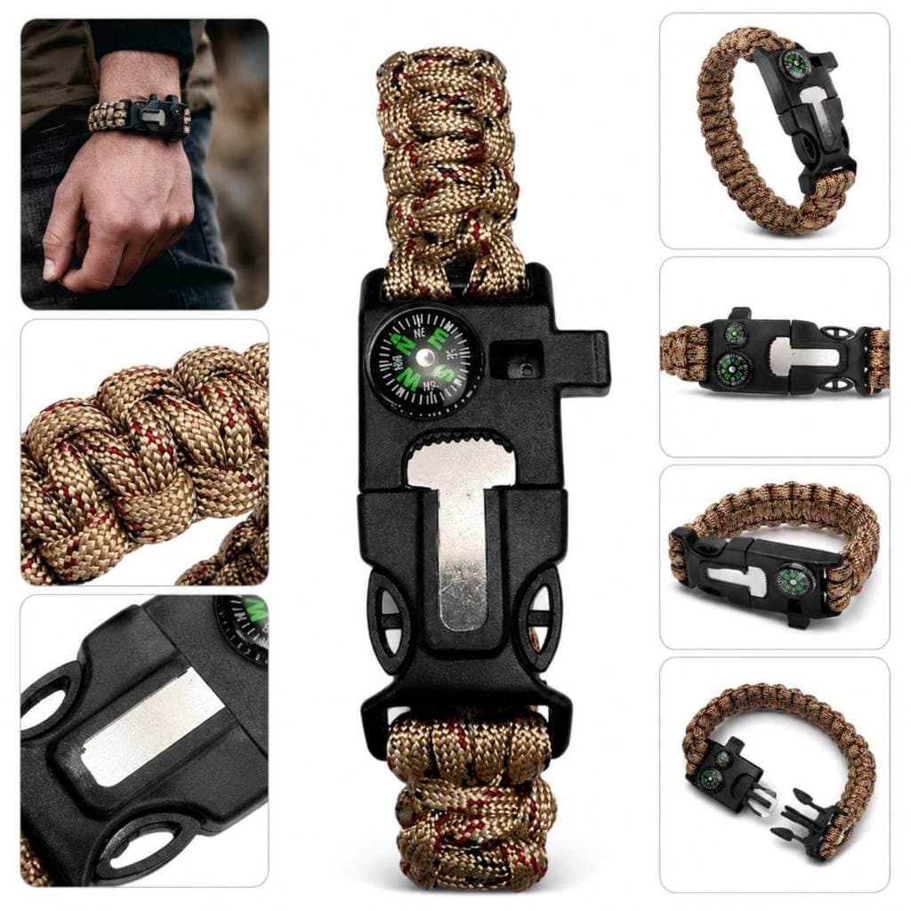 Pulseira de Sobrevivência para Trilhas e Emergências com Apito e Bússola para Camping
