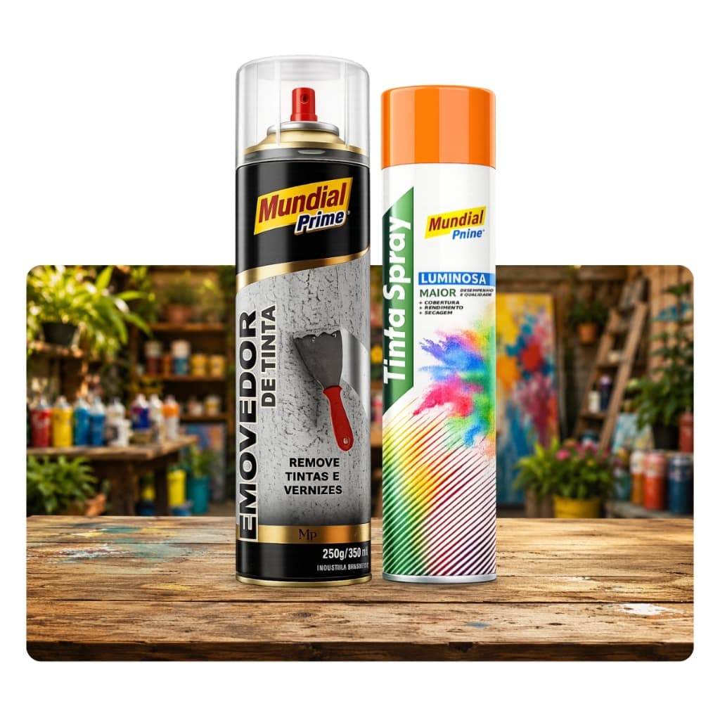 Kit Renovador de Pintura Com Tinta Spray Laranja Luminoso 400ml  + Removedor de Tinta Antiga 350ml
