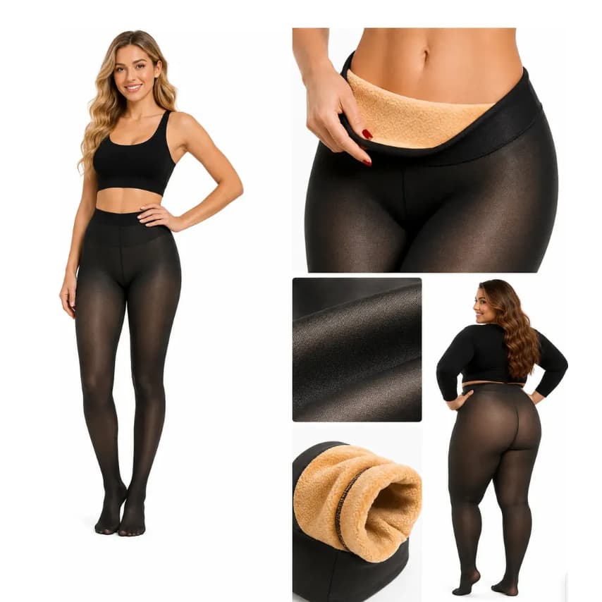 Meia-Calça Térmica Peluciada Inverno Feminina Grossa Quente Modeladora Cintura Alta Confortável - Linha Premium