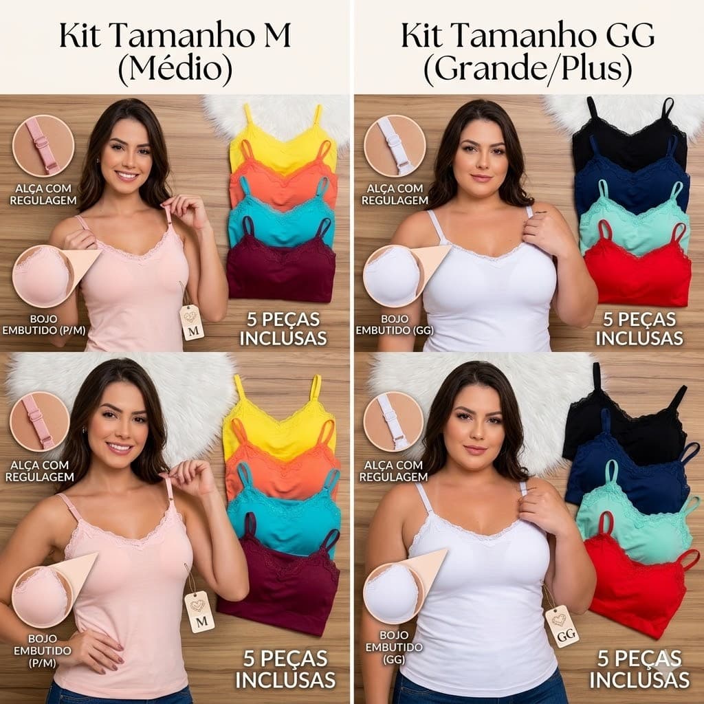 Kit 5 Blusas Femininas Viscolaycra Com Bojo Basica Ideais para o Dia a dia - Escolha as cores
