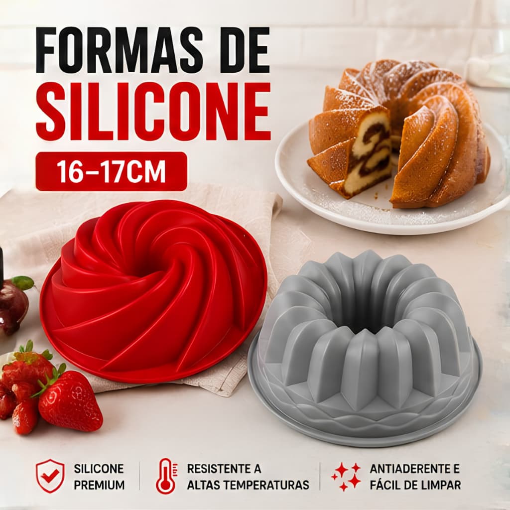Forma De Silicone Antiaderente Assadeira Bolo Pudim Torta Forno AirFryer Lava-louças 16,8cm