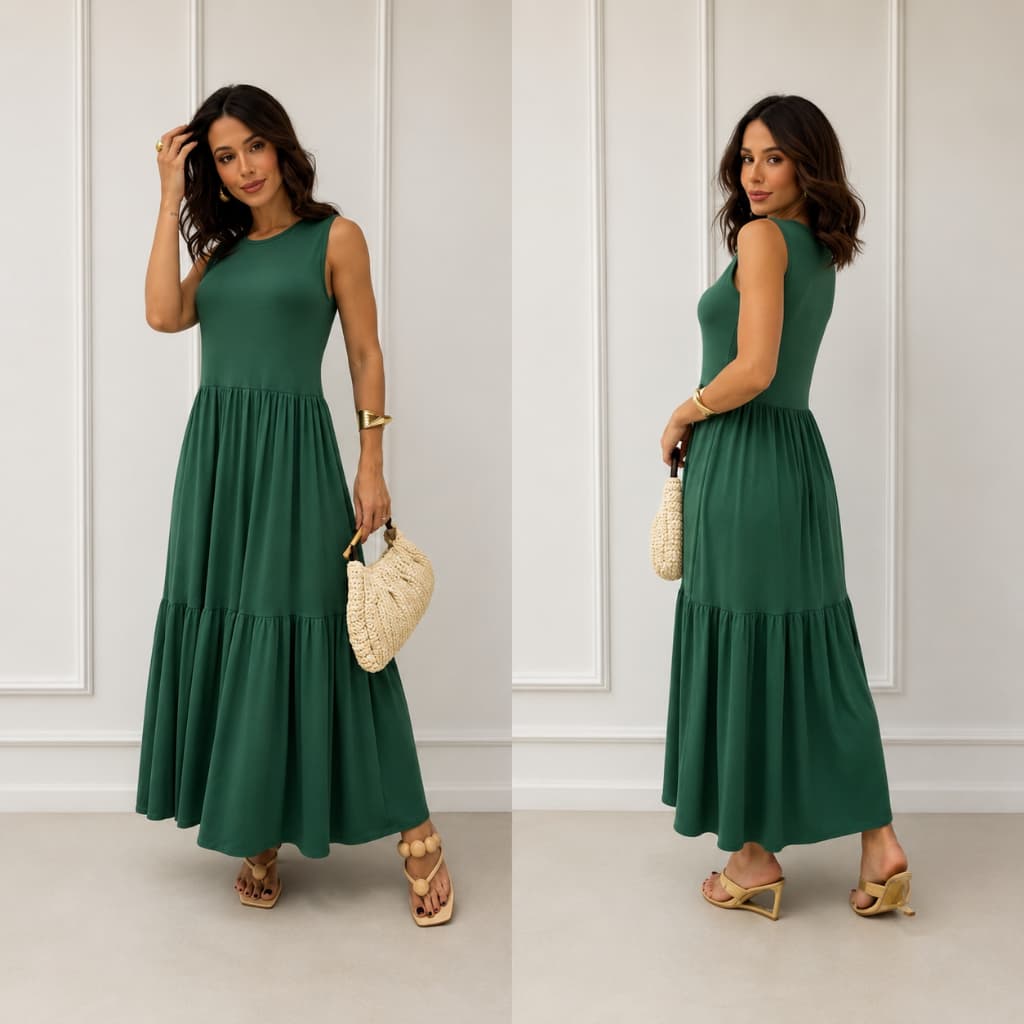 Vestido Feminino Longo Regata Saia 3 Marias Malha  Elegante Confortável Casual 502