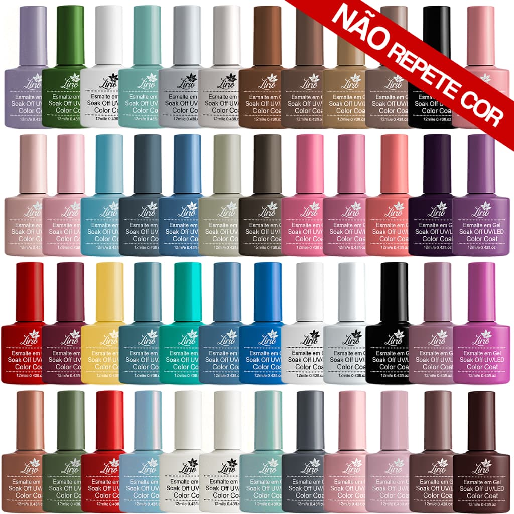 Kit 48 Esmaltes em Gel Led Uv Lirio COLEÇÕES p/ Unhas Manicure 12ml
