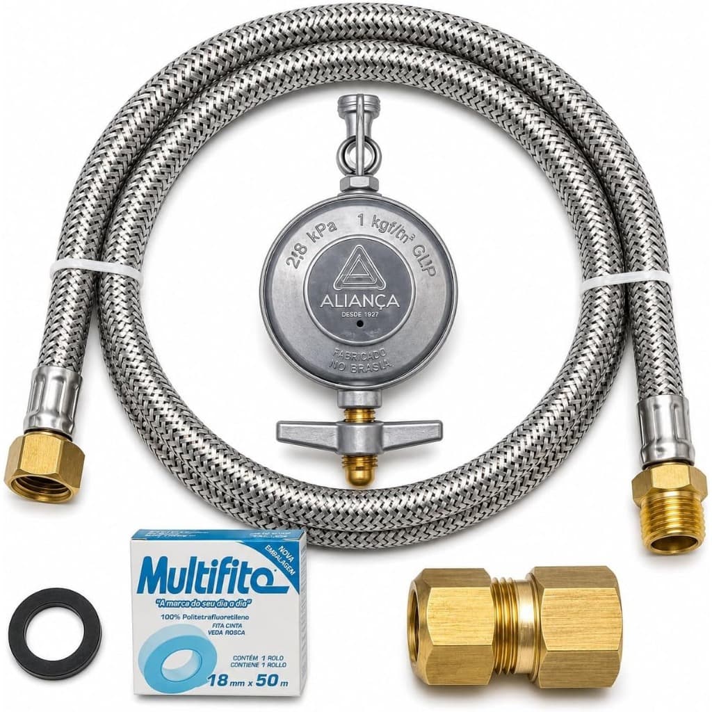 Kit Instalação Gás Mangueira + Regulador + Adaptador Botijão Glp Todos Os Tamanho