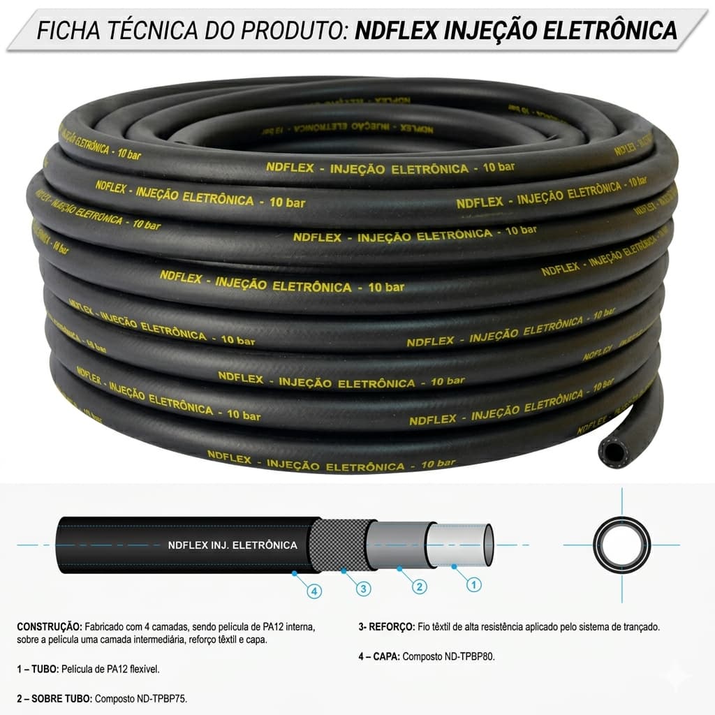 Mangueira Combustivel Injeção Eletrônica Preta 10 BAR NDflex- Diâmetro interno 3,5mm Favor verificar diametro correto