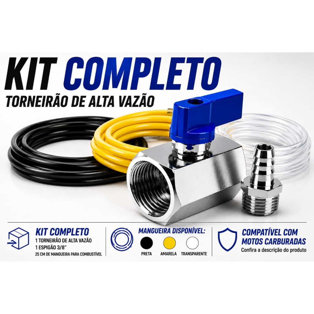 Torneirão Torneirinha Alta Vazão Moto CG Titan Carburador Combustivel Gasolina Mangueira Espigão 3/8