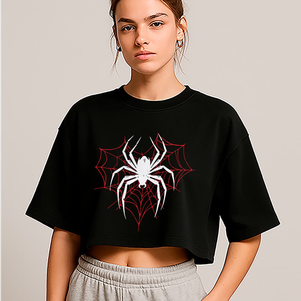 Cropped Oversized Aranha Gótica Spider Web Dark Aesthetic Halloween