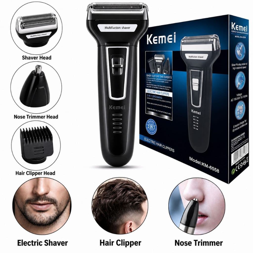 Aparador Elétrico Multifuncional 3 em 1 para Barba, Cabelo e Pelos Corporais