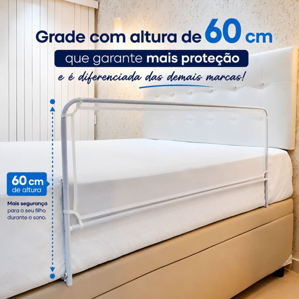 Grade de Proteção para Cama Box Alta 114 cm x 60 cm Branca Resistente