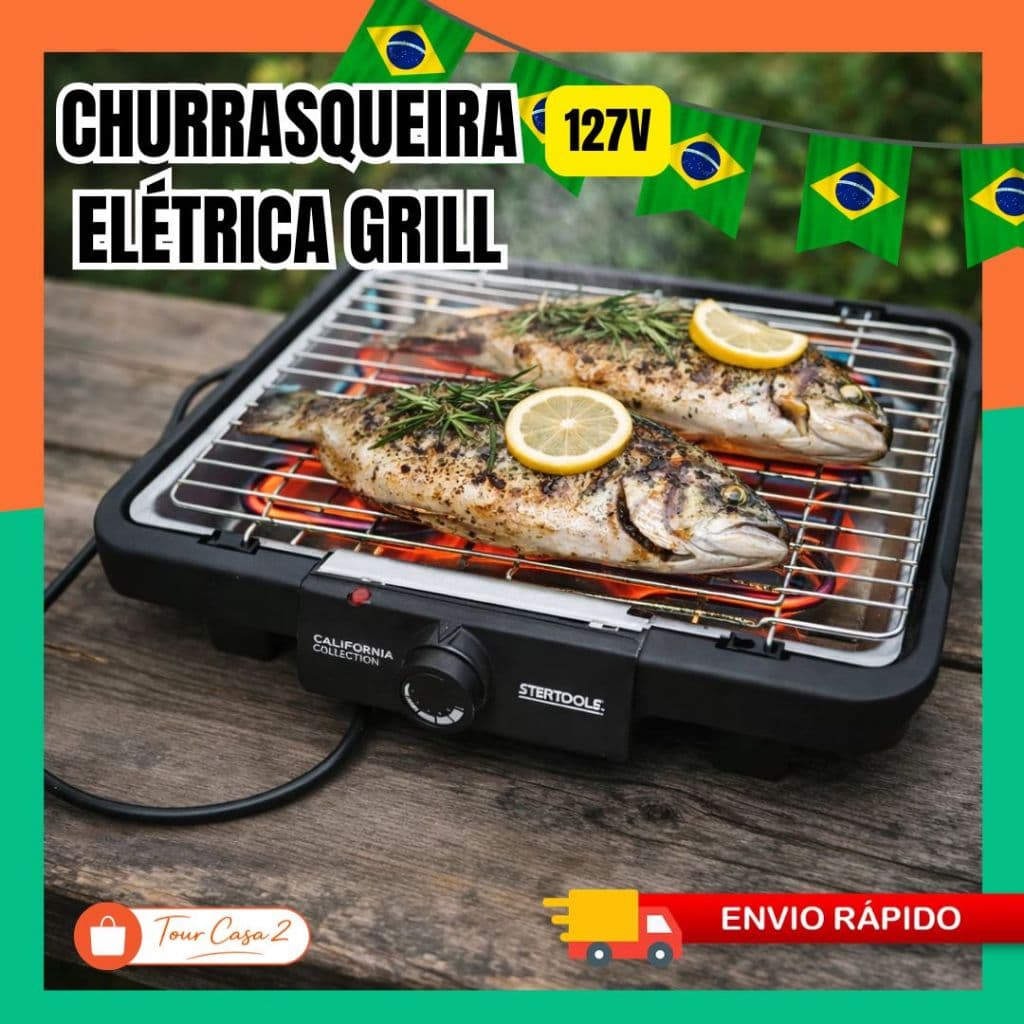 Churrasqueira Elétrica Grill 2000W 127V Sem Fumaça Grelha Removível Copa Churrasco Casa Apartamento