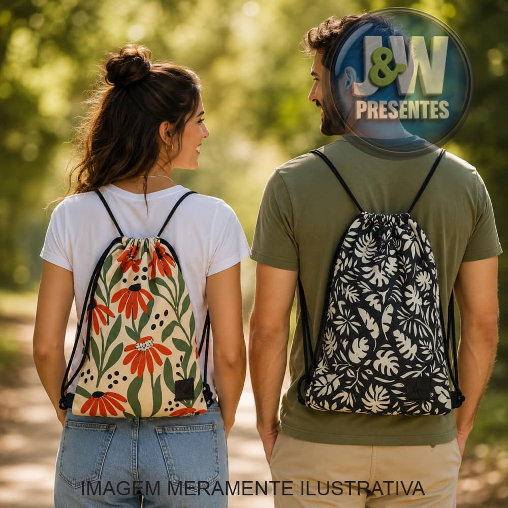 Bolsa Mochila Saco Estampas Tropicais Saquinho Sacochila para Academia Impermeável Resistente
