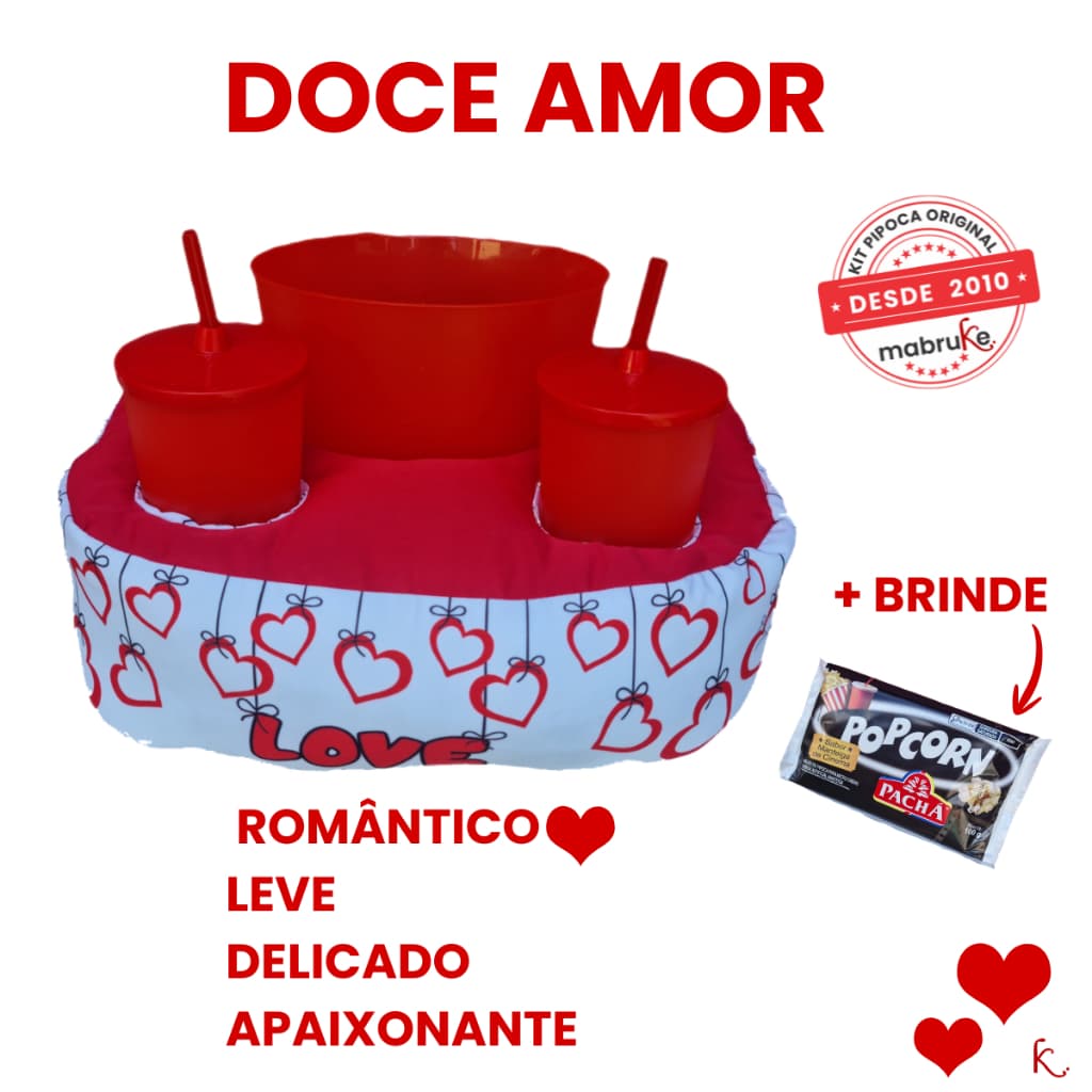 Kit Pipoca Casal Dia dos Namorados DOCE AMOR Presente Ideal Cinema em casa + Brinde