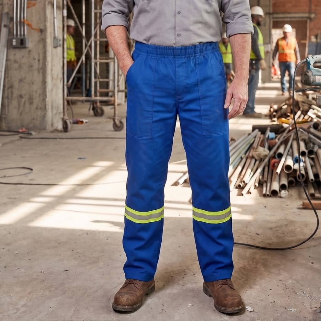Calça Profissional Brim Reforçada com Faixa Refletiva Confortável para Trabalho