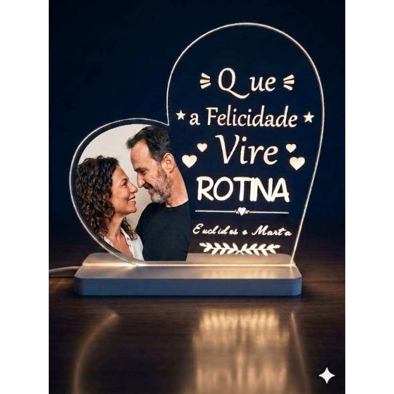 Luminária de LED Personalizada Premium Base de MDF - Presente Criativo Dia dos Namorados