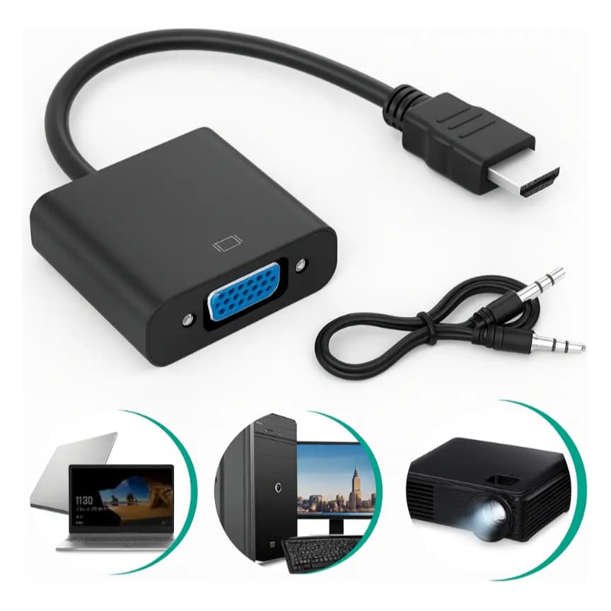 Conversor Hdmi Para Vga Full Hd 1080p Com Áudio P2 Adaptador Cabo Hdmi Macho Para Vga Plug & Play Para Pc, Monitor