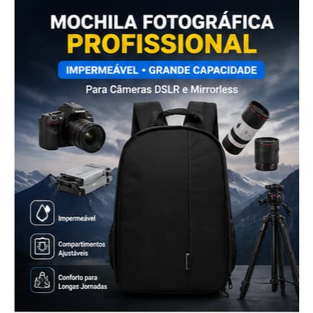 Mochila de Câmera Digital Profissional DSLR/Mirrorless Compartimentos Impermeavel Grande