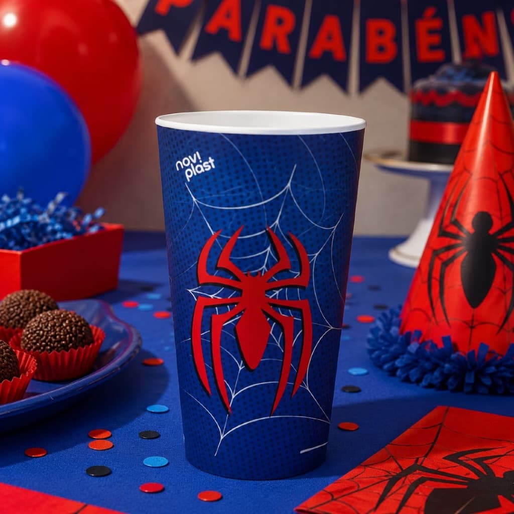 Kit 24 Copo Infantil Homem Aranha Plástico Decorado Festa Criança Reutilizável Azul Resistente