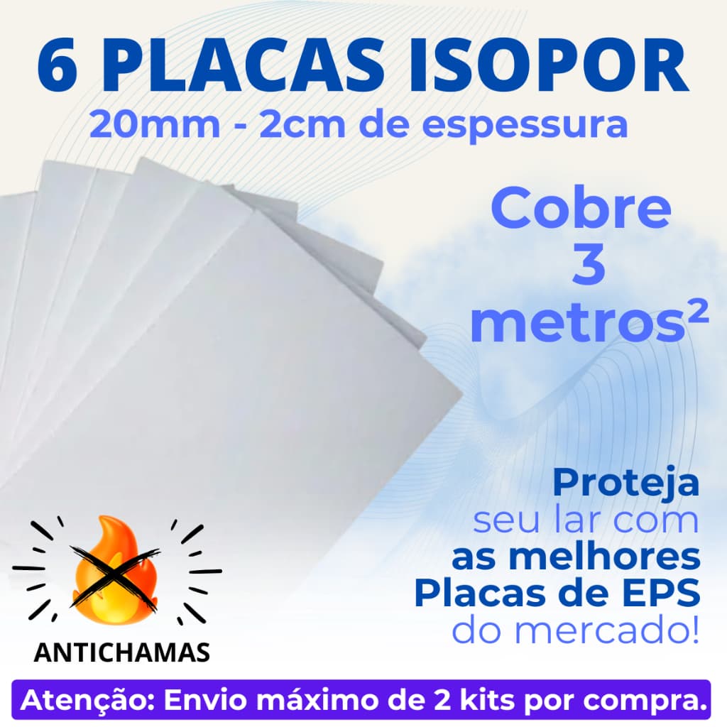 6 PLACAS FORRO EPS T1 ANTICHAMAS TÉRMICO ESPESSURA 20MM (2CM) 100x50x2cm - ENVIO IMEDIATO