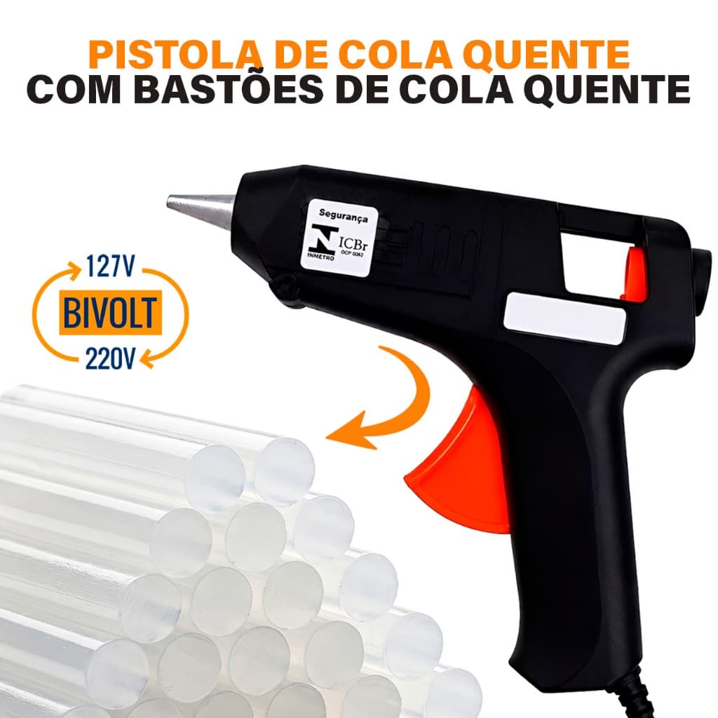 Pistola De Cola Quente Bivolt 10w + 10, 20 ou 30 Bastões De Cola Revolver (110v e 220v) Profissional