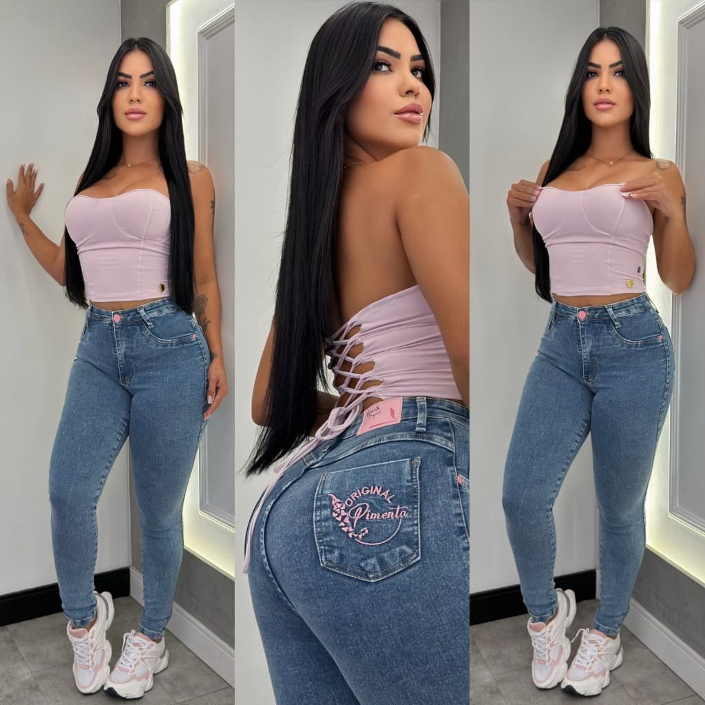 Calça jeans skinny sal e pimenta com elastano super premium